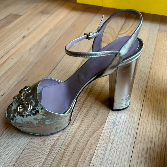 Sz 40 Gucci Gold Platform Shoes Gold - Picture 4 of 8